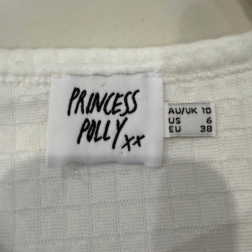 Princess Polly Waffle Knit Lounge Crop Top Women's 6 White Side Zipper Bra Comfy - Picture 5 of 6